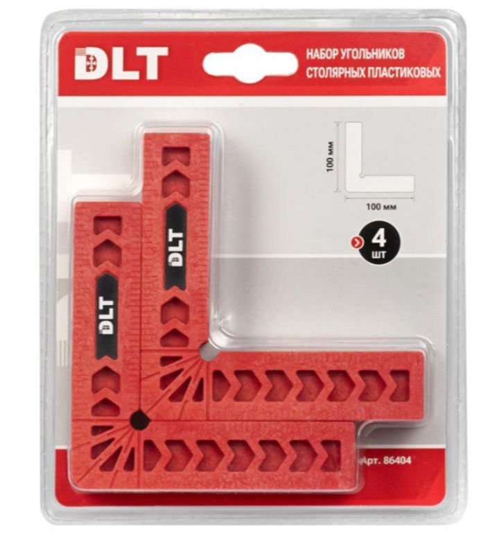 Набор угольников столярных пластиковых DLT, 4 штуки, 100x100мм, арт.86404