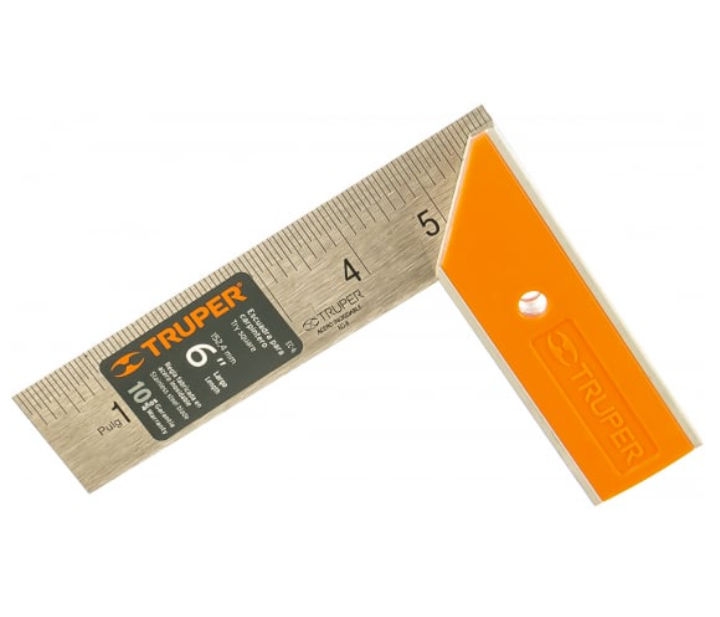 Угольник столяра 15см, полотно из нержавеющей стали, ручка из алюминия, гравировка Truper