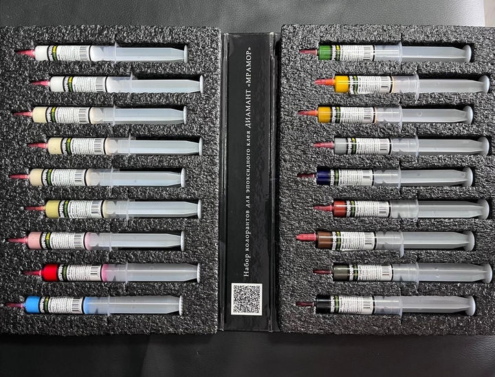 Комплект Колеровочных паст для эпоксидных клеев Диамант "Мрамор" в шприцах в фирменной папке