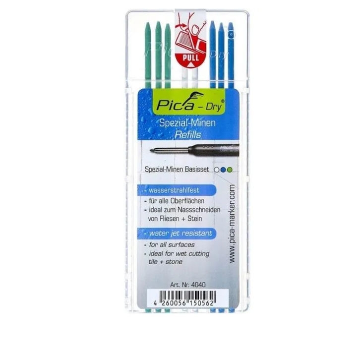 Набор грифелей для карандаша pica 3030 (зеленый,белый,синий) 4040